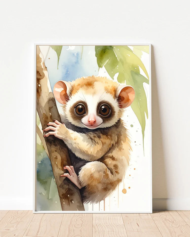 Adorable slow loris canvas wall art with cute wildlife theme