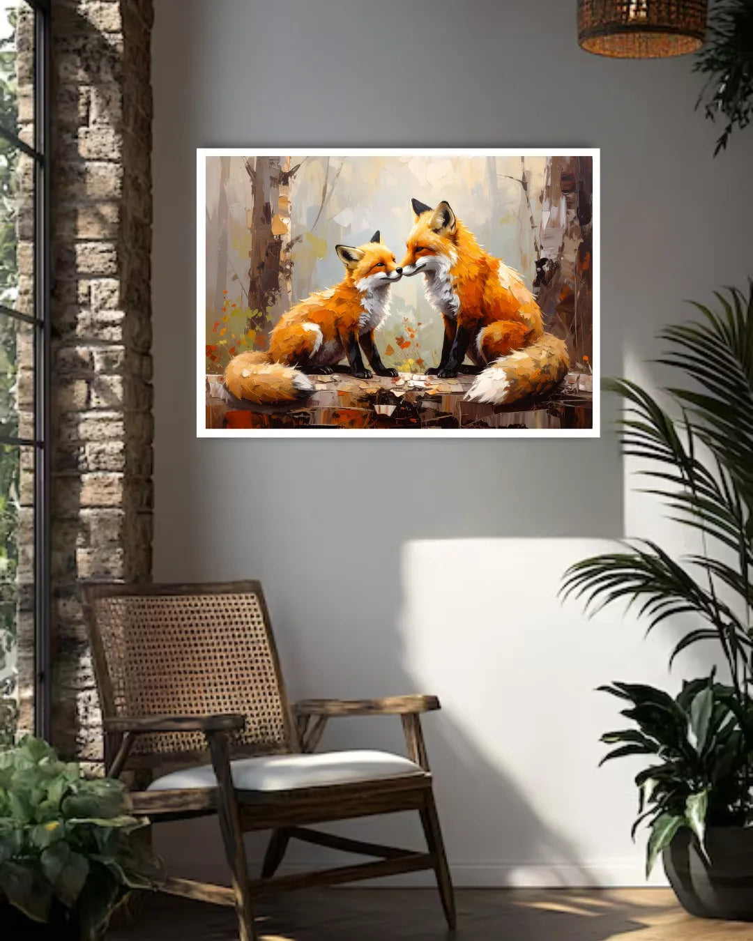 animal family wall art canvas in bedroom interior