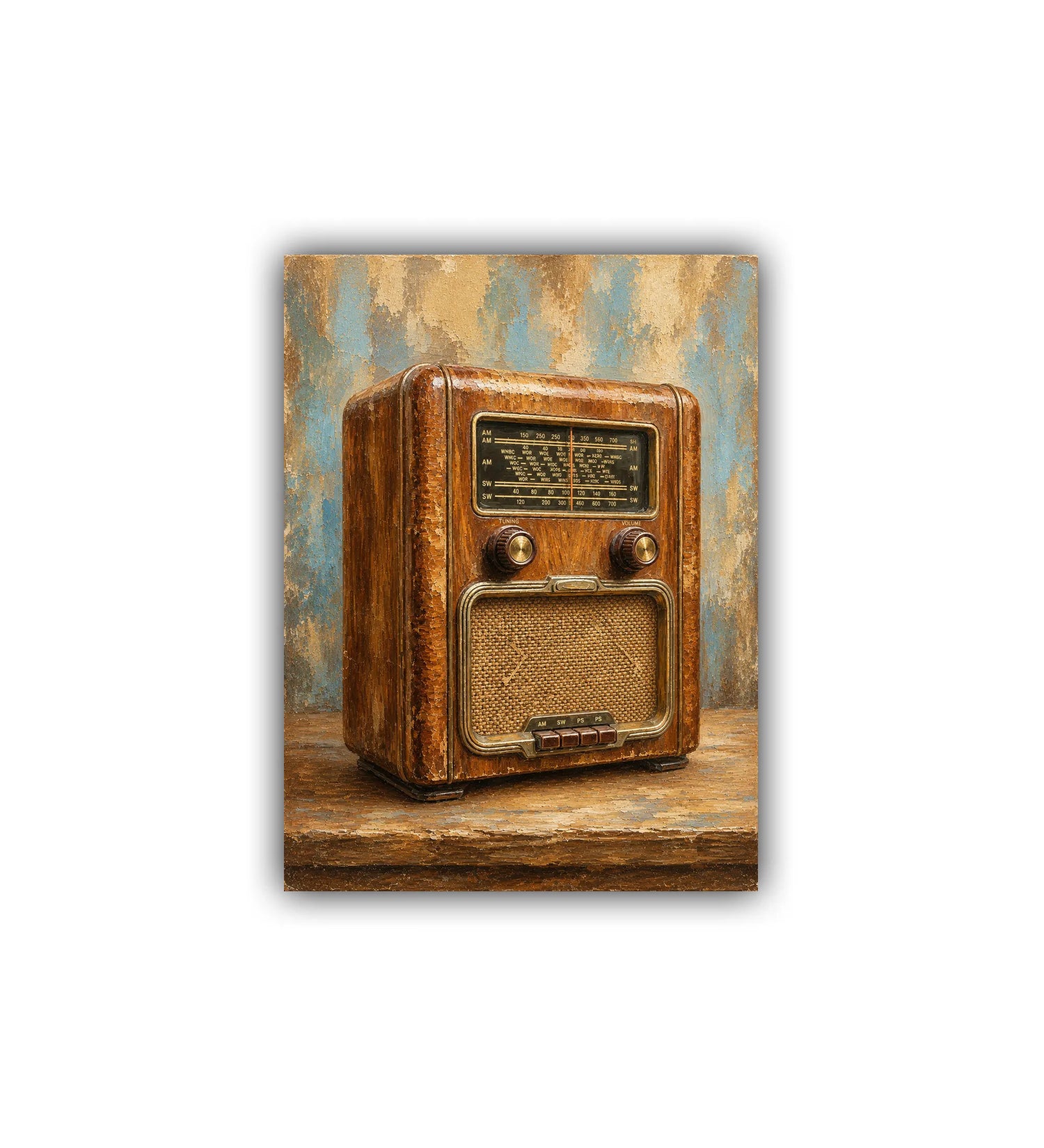 vintage radio wall art canvas retro wooden design