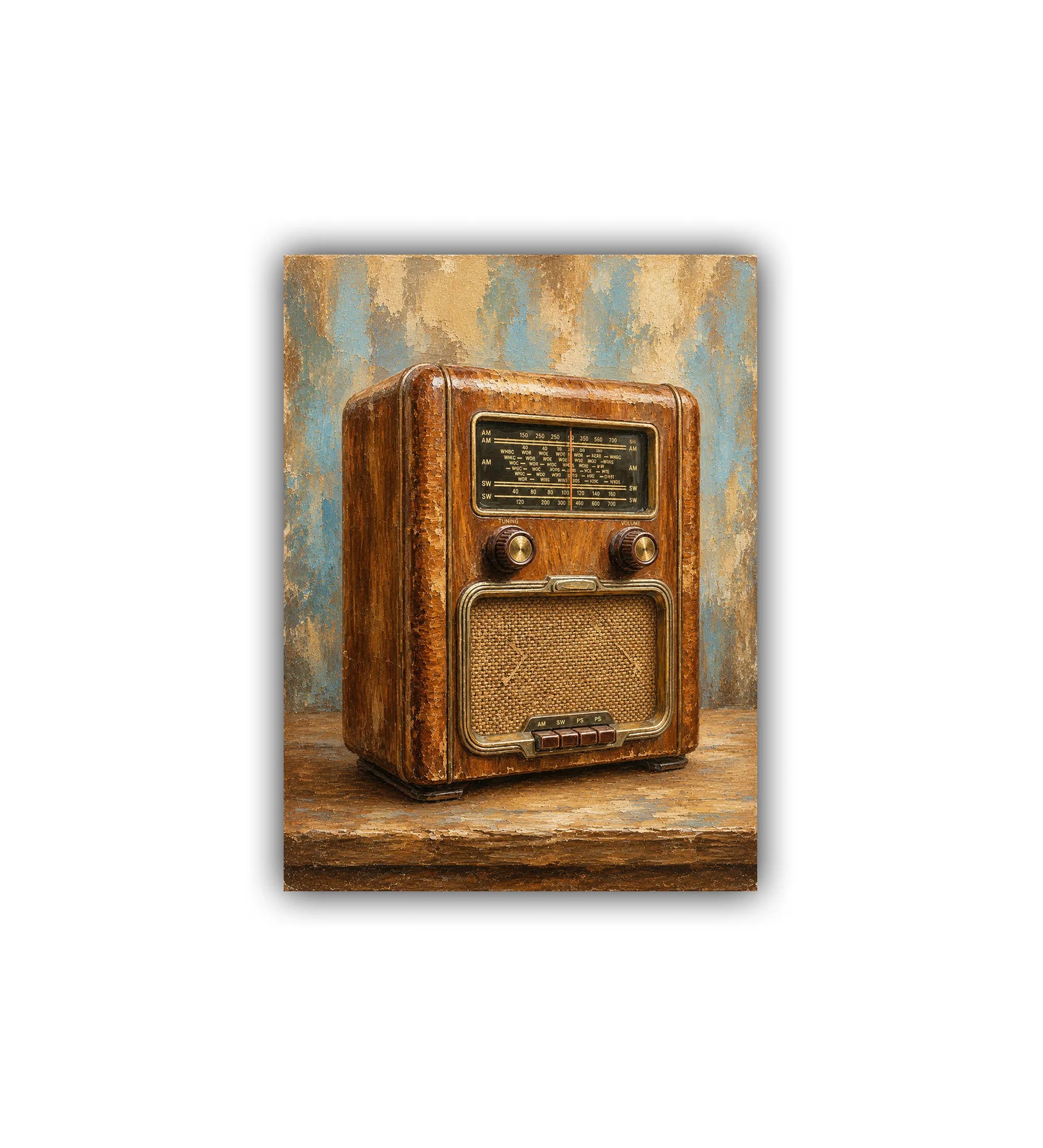 vintage radio wall art canvas retro wooden design