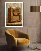 antique radio painting wall art for office decor