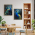 Artistic blue peacock canvas wall art set of two for modern home decor