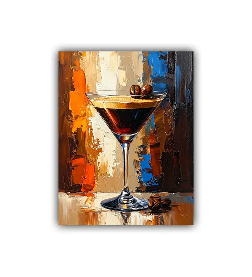 Artistic coffee wall art canvas painting with warm color palette