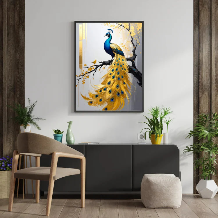 Artistic peacock wall art canvas painting for living room decoration