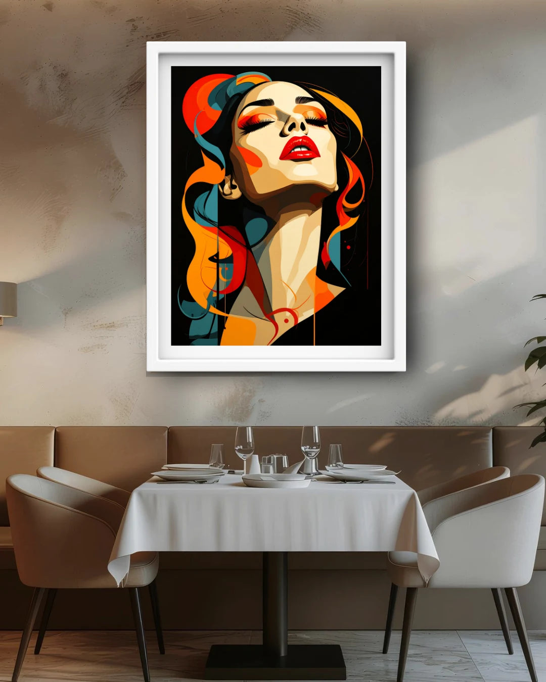 Artistic portrait wall decor canvas painting for dining and cafe space