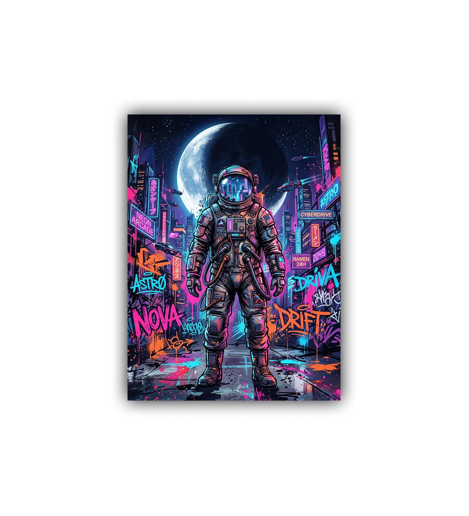 astronaut neon graffiti wall art canvas space painting
