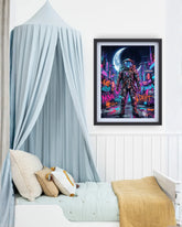 space astronaut wall art canvas in modern bedroom decor