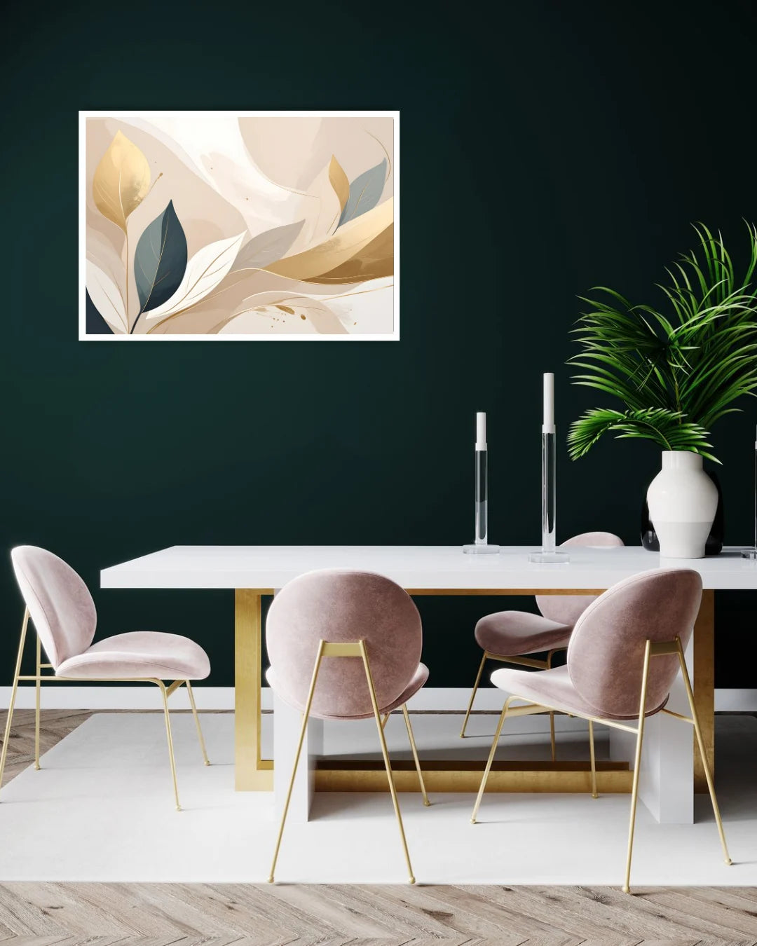 neutral abstract leaf painting displayed in stylish home interior