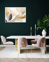 neutral abstract leaf painting displayed in stylish home interior