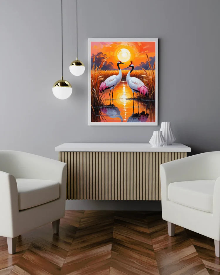 Birds canvas painting for home wall decor in abstract art style