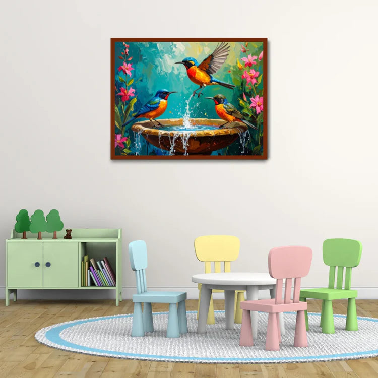 Birds canvas painting for kids playroom wall decor