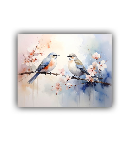 Birds nature wall art canvas painting in soft pastel colors