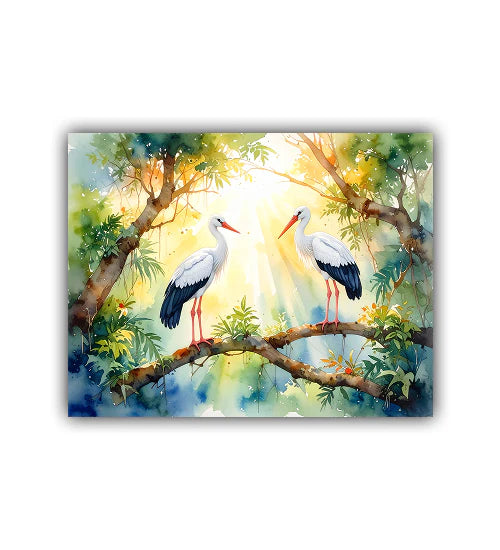 Birds nature wall art canvas painting in soft abstract style