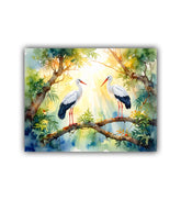 Birds nature wall art canvas painting in soft abstract style