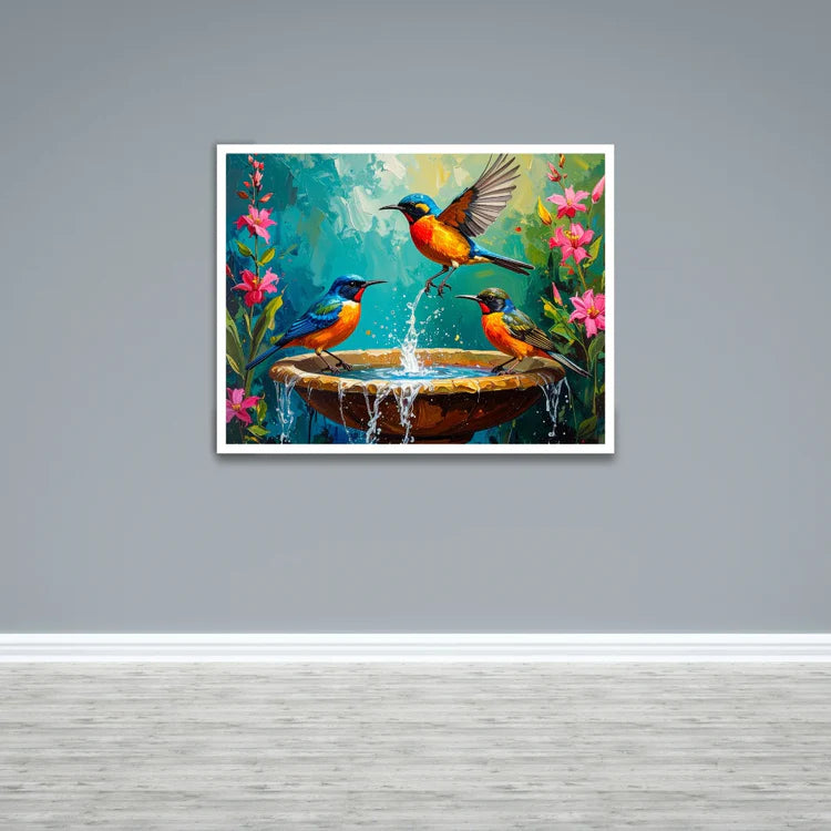 Birds wall art canvas painting with nature theme