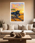 Black panther canvas wall art displayed in a modern living room with warm contemporary décor.