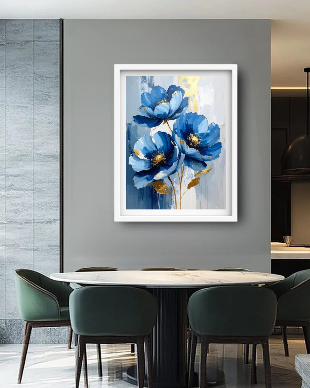 modern blue floral wall art canvas flower painting