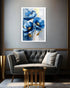 blue floral wall art canvas in stylish living room interior