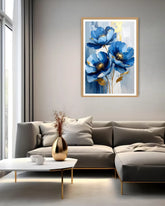 blue flower wall art canvas in modern dining room decor
