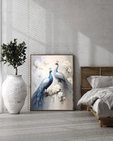 Blue peacock canvas painting wall decor for bedroom and modern interior