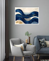 blue wave wall art canvas in modern bedroom decor