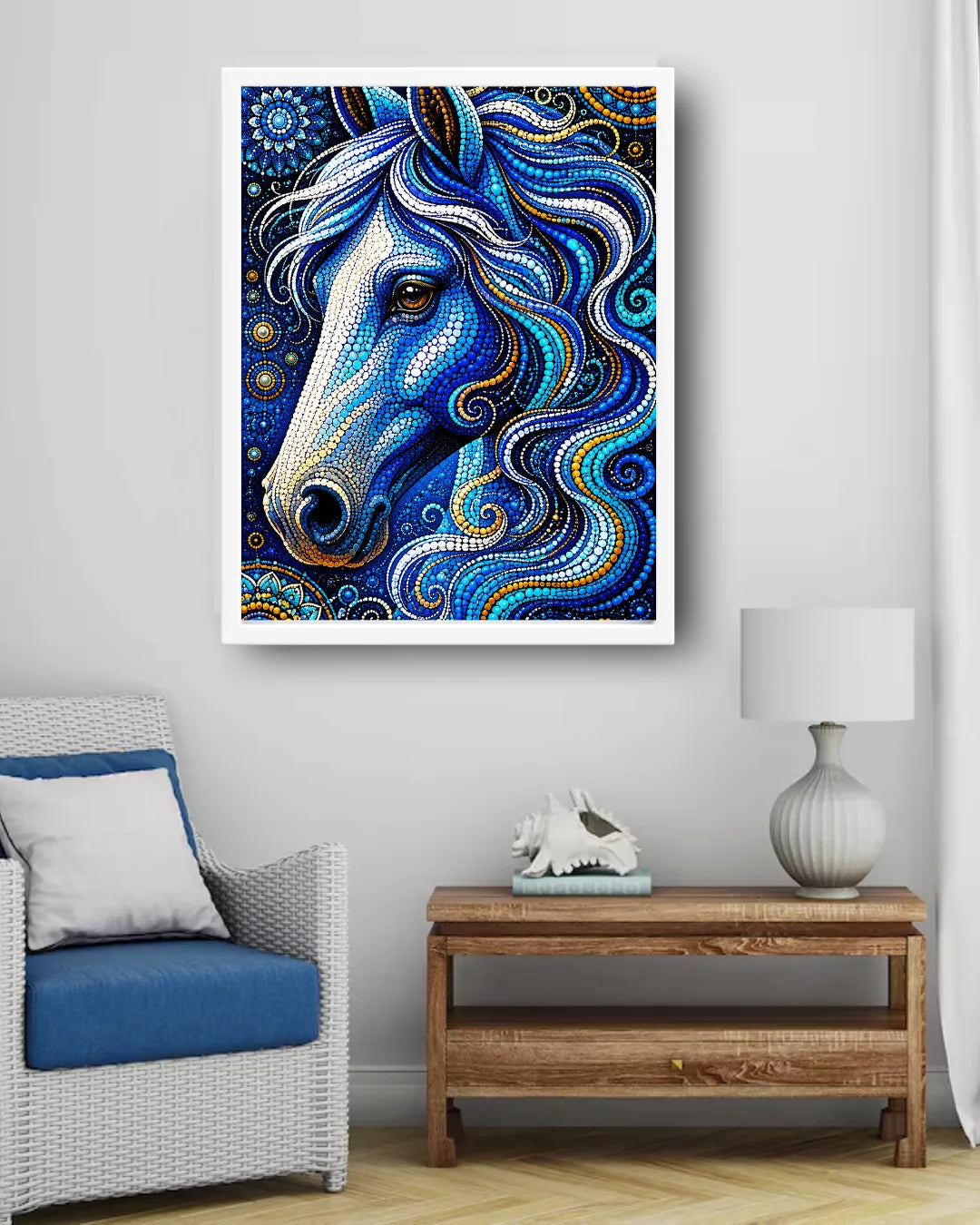 blue horse paintings for living room