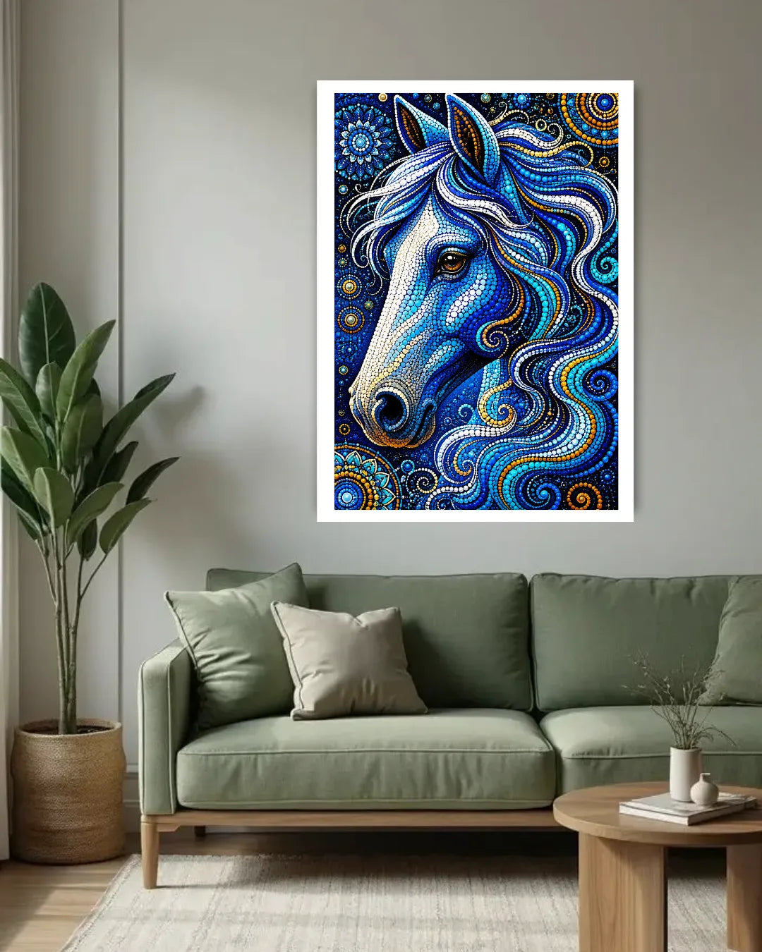 horse portrait canvas art in luxury home interior decor
