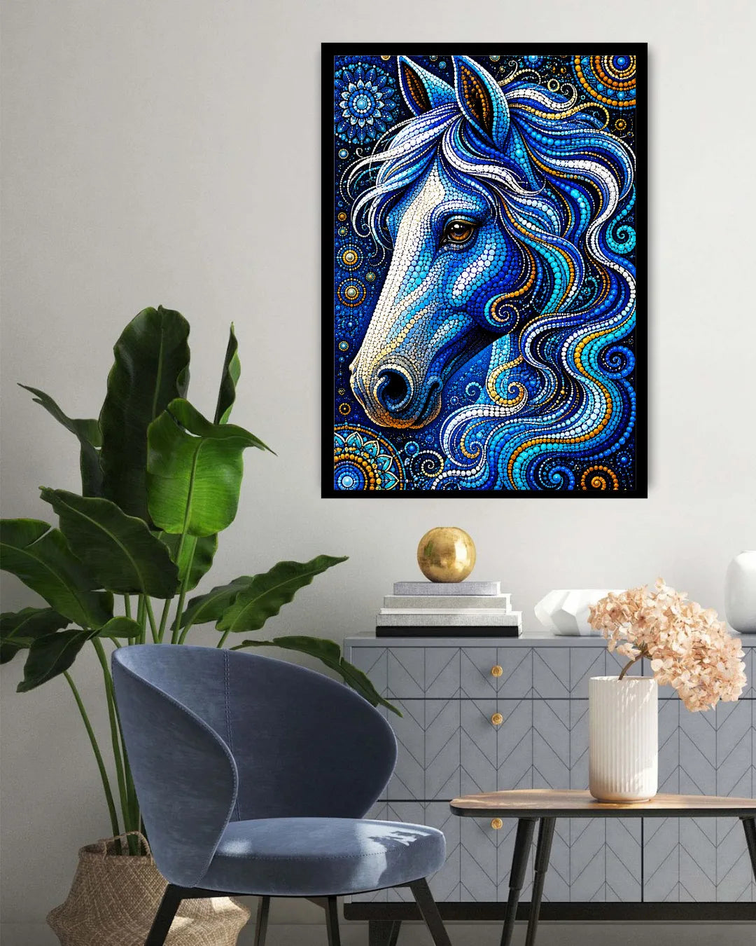 horse portrait canvas art in luxury home interior decor
