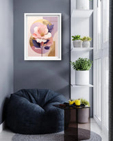 soft pastel floral artwork displayed in cozy living room