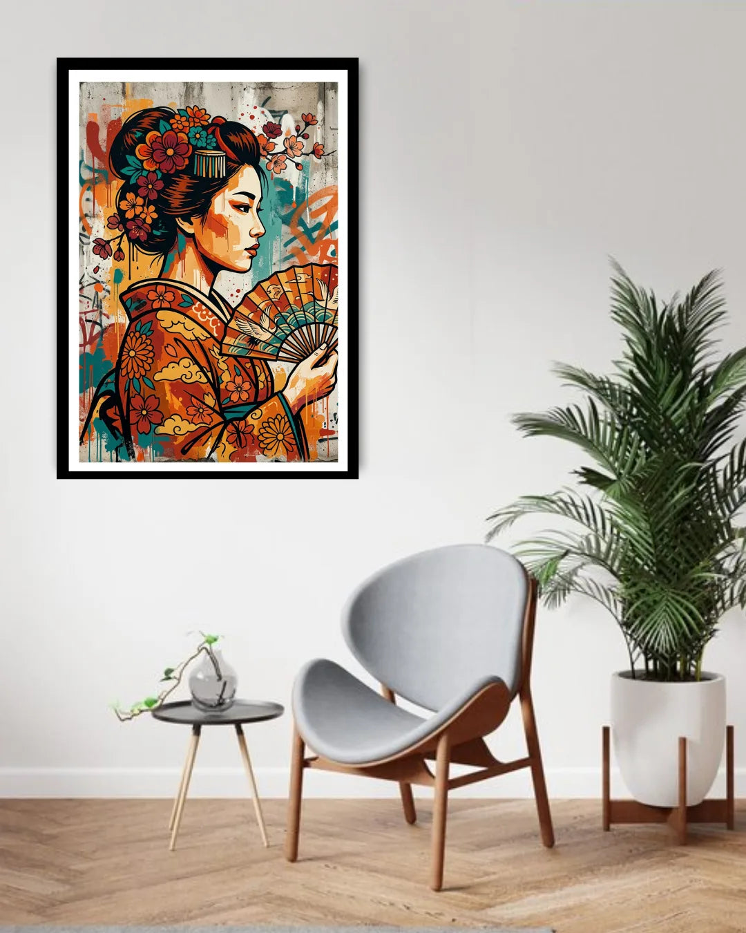boho woman wall art canvas in modern home decor setup