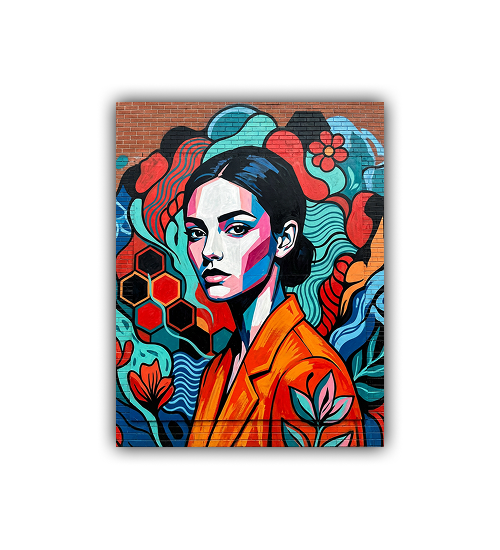 Bold female portrait canvas wall art with artistic color palette