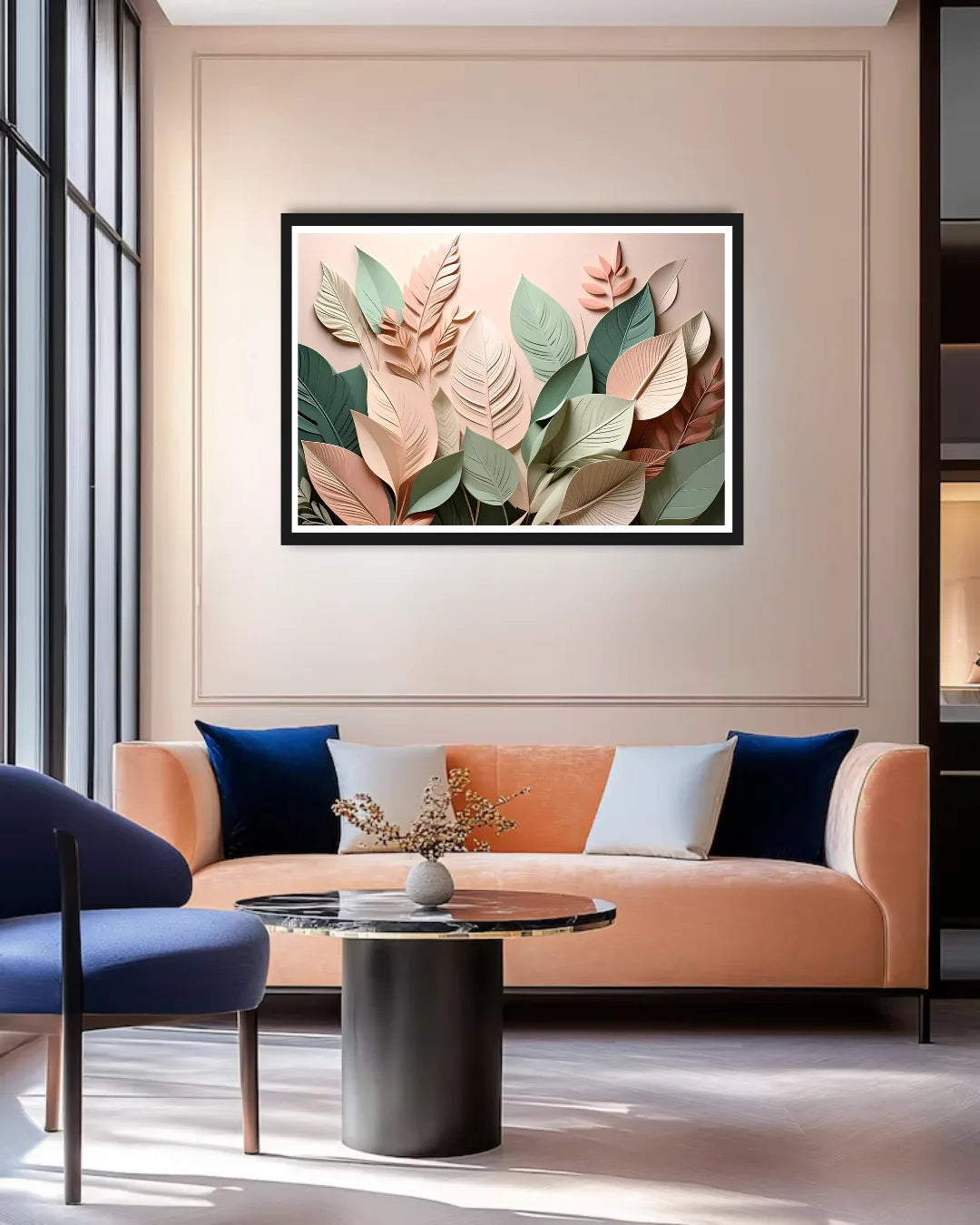 botanical leaves wall art canvas in modern living room decor