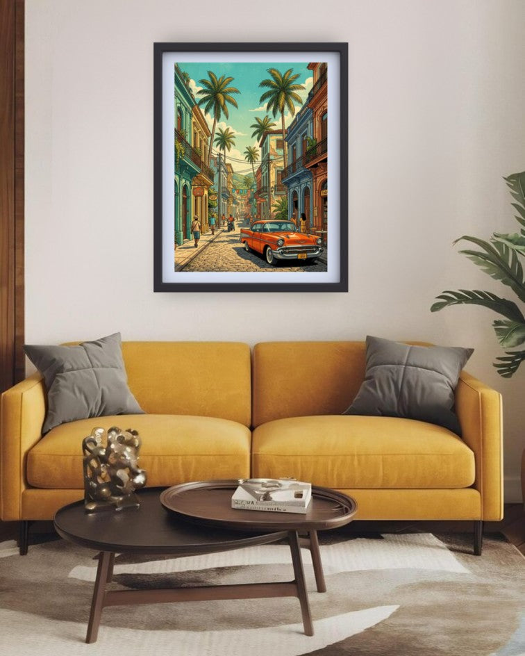 Vintage City Street Car Art - Wall Art Canvas