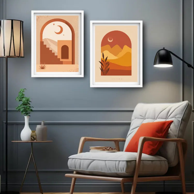 Minimal Desert Landscape Wall Art Set of 2 - Wall Art Canvas