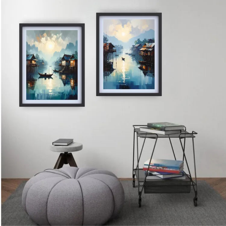 Luminescent Waters: Village Calm - Wall Art Canvas