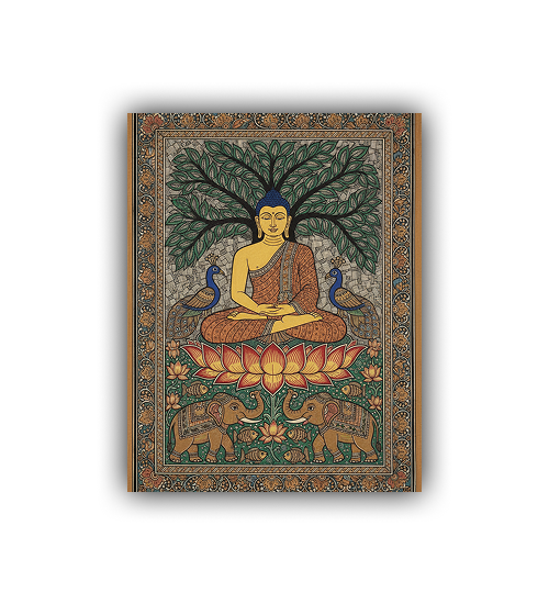 Buddha wall painting on canvas featuring spiritual Indian art design