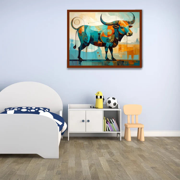 Bull canvas painting in modern abstract style for wall decor