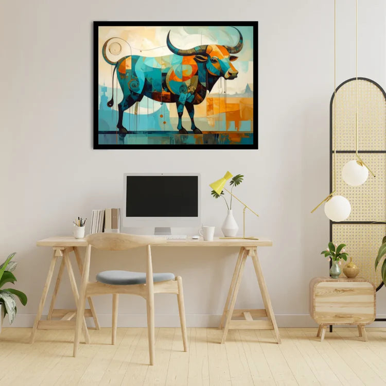 Bull wall art canvas painting for modern office and home interior