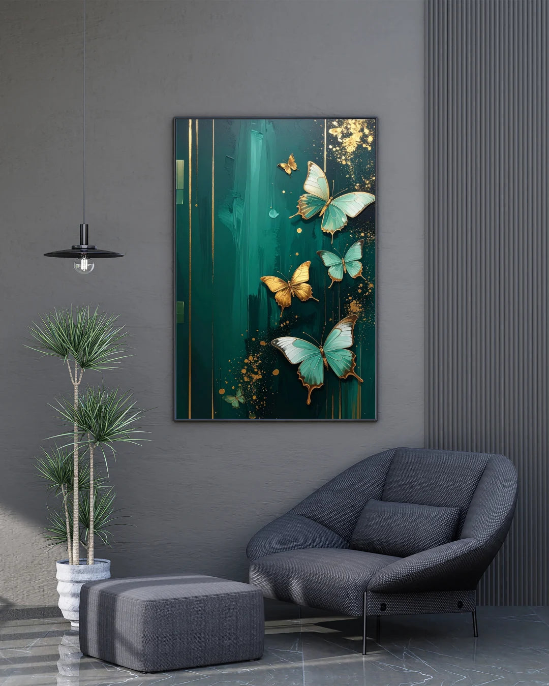 Butterfly canvas painting in modern living room interior