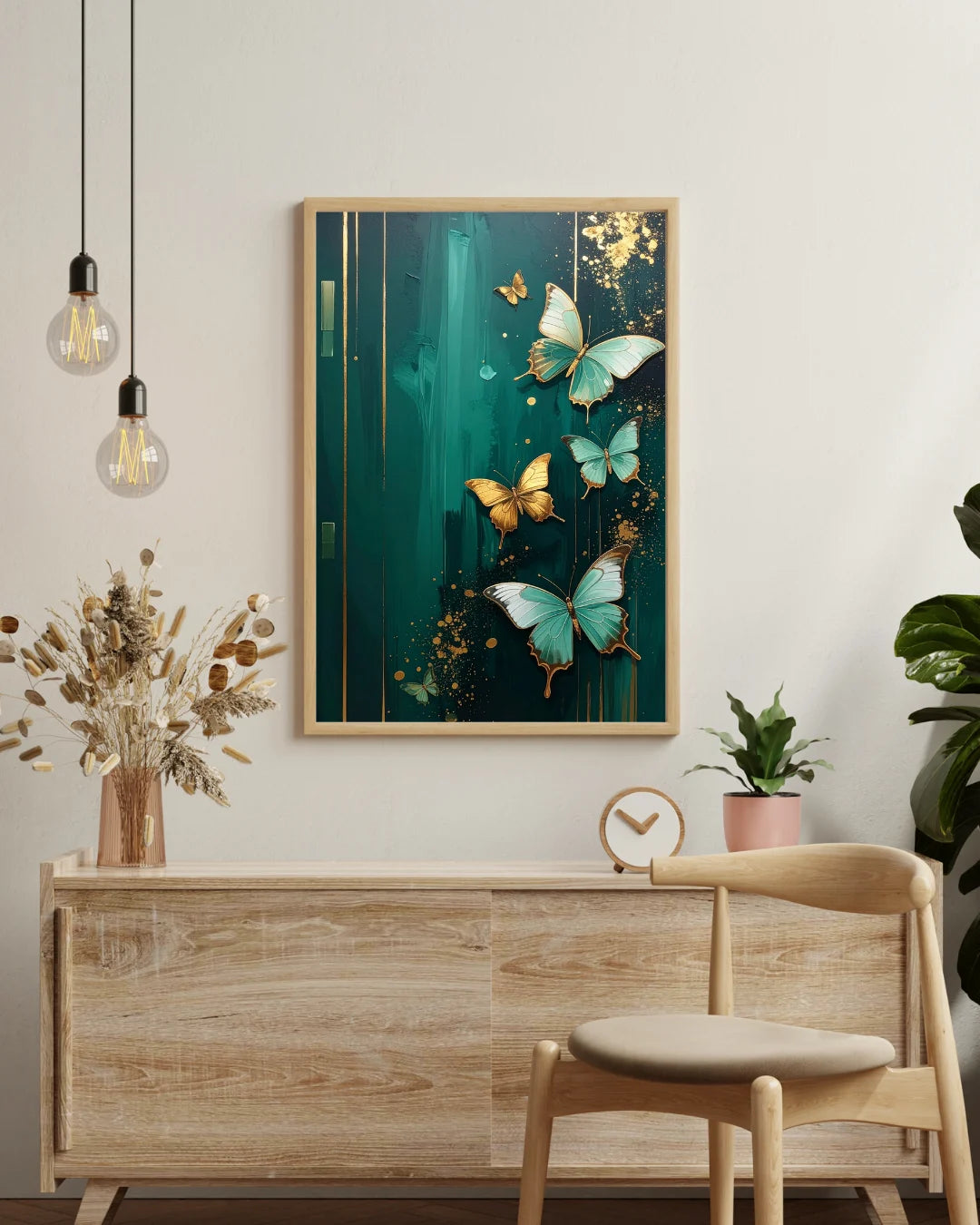 Butterfly wall art canvas painting displayed in modern home interior