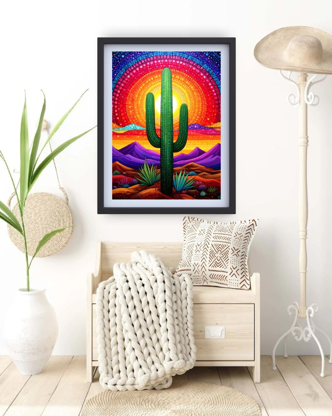 Modern cactus mandala canvas wall decor for stylish interiors
