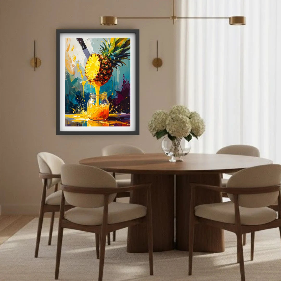 Cafe restaurant pineapple wall decor canvas painting with drink theme