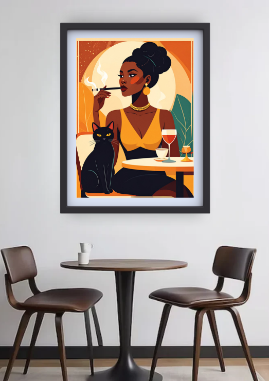 Modern Aesthetic Woman with Cat - Wall Art Canvas