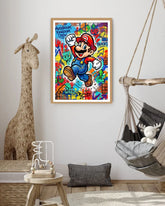colorful cartoon wall art canvas in kids playroom interior