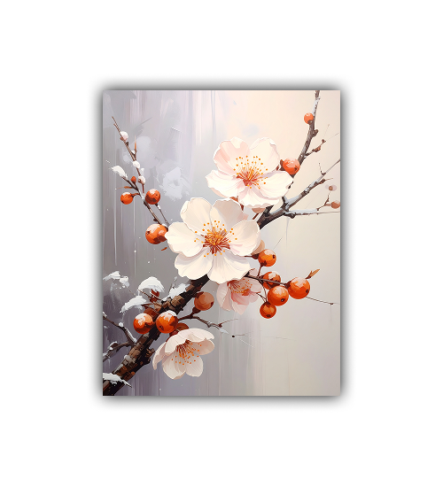 Neutral living room decorated with cherry blossom floral wall art canvas above sofa
