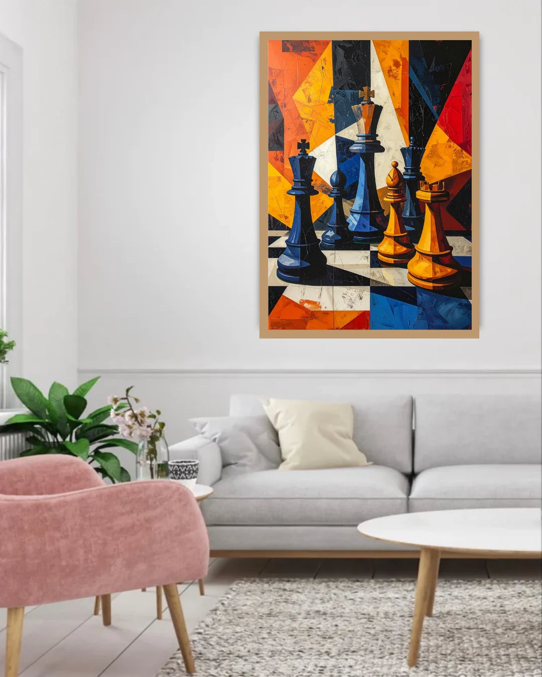 Modern Abstract Chess Wall Art Canvas Painting for Contemporary Living Room Decor