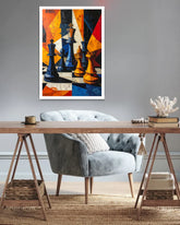 Abstract Chess Wall Art Canvas Painting in Modern Study Room Interior