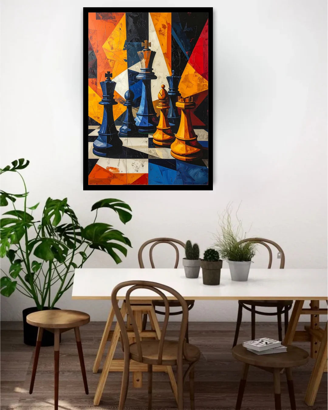 Colorful Chess Pieces Canvas Wall Art for Modern Dining Room Decor