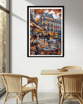 European street wall art canvas in modern home decor setup