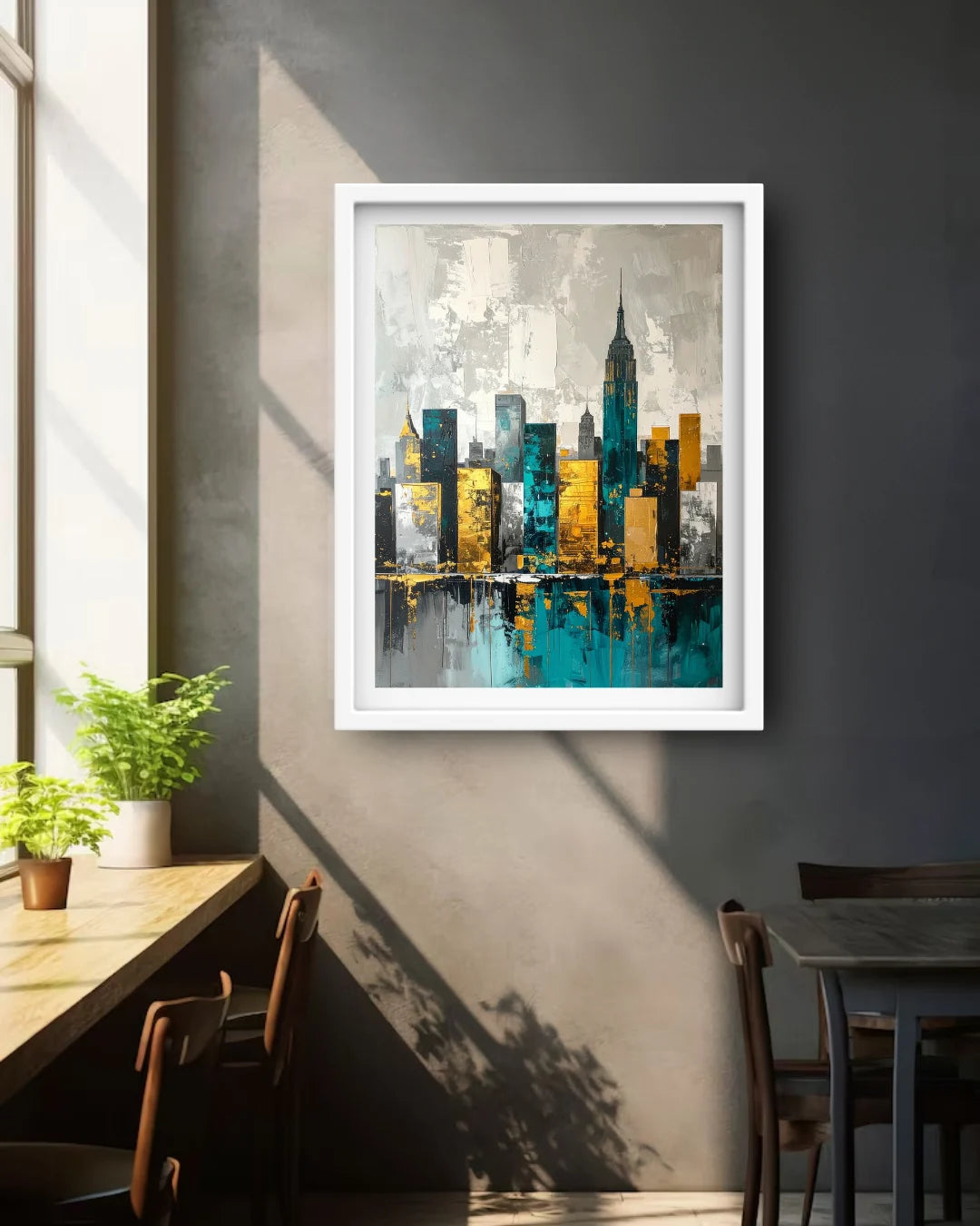cityscape wall art canvas in modern home interior